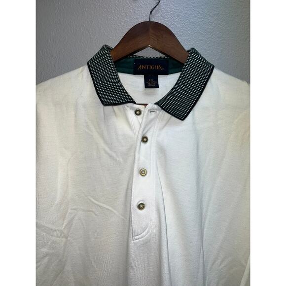 Vintage Antigua Polo Shirt White Green Checkered Sleeves Collared 100% Cotton 2X - Picture 2 of 9